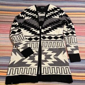 MAJOR LABEL GROUP Women's Black White Gray Geometric Cardigan Sweater Size Small